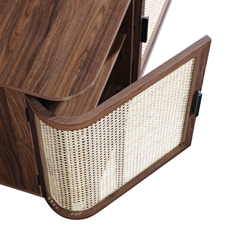 Suryavanshi Mango Wood Sideboard Cabinet with Cane Doors | 6 Compartment Storage Unit for Living Room, Dining Room & Entryway (Walnut Finish)
