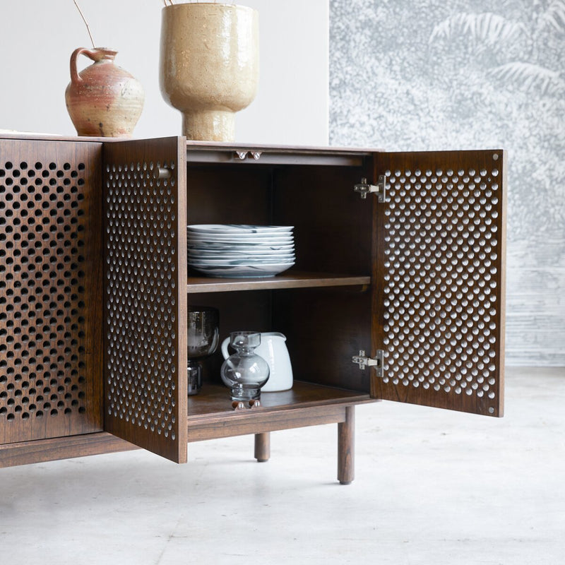 Suryavanshi Mango Wood Sideboard – 4-Door, Carved Doors (4-Door, Carving, W160 D45 H83 cm)