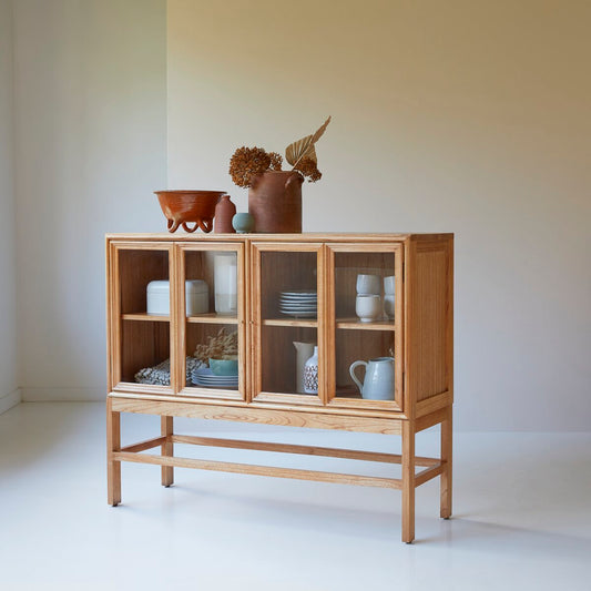 Suryavanshi Mango Wood Display Cabinet – Glass Door, Versatile Crockery Cabinet (Art Deco, W120 D41 H100 cm)