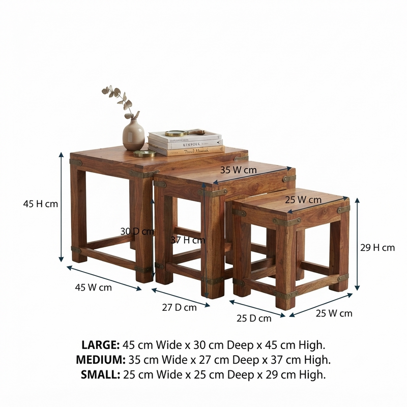 Suryavanshi Horizon Solid Wood Nesting Tables Set of 3 Side & End Tables