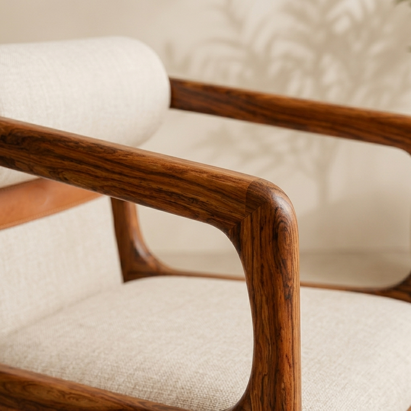 Lumo Solid Sheesham Wood Accent Chair with Premium Fabric Upholstery (Honey Finish)