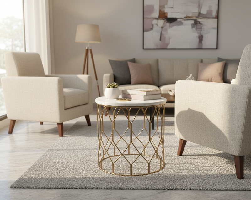 Suryavanshi Gold and White Marble Side Table