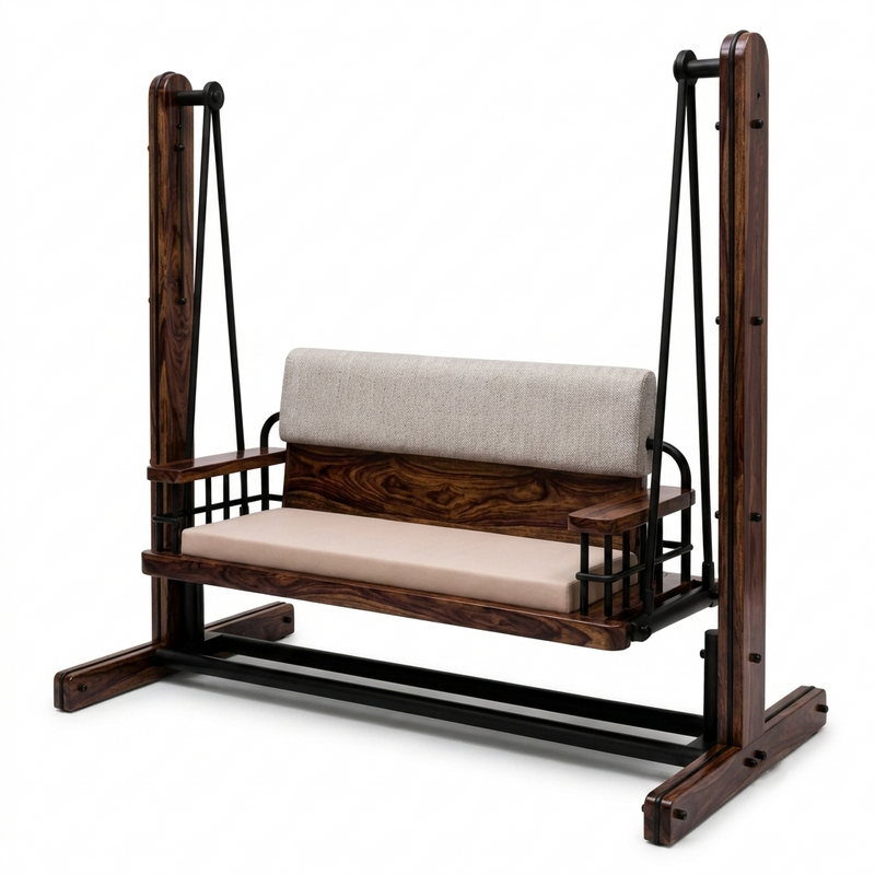 Maharaja Solid Sheesham Wood Swing Sofa with Premium Cushions & Metal Frame for Living Room, Balcony
