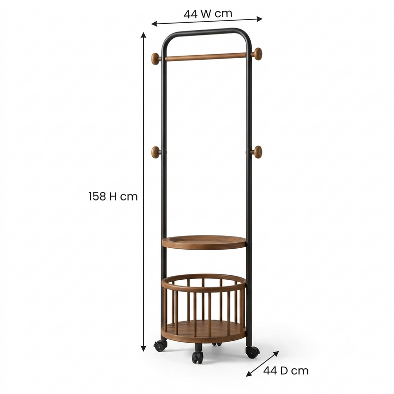 Alpine - Freestanding Garment Rolling Rack with Wooden Shelves, Storage & Rolling Wheels