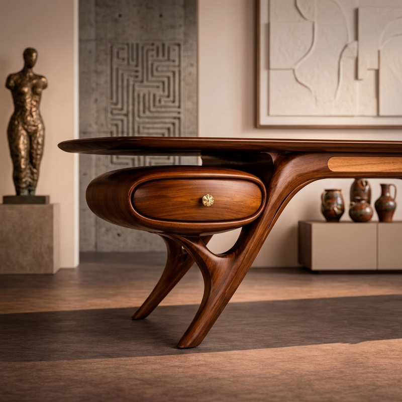AuraCraft Organic Mid-Century Modern Natural Executive 4-6 Seater Dining Table