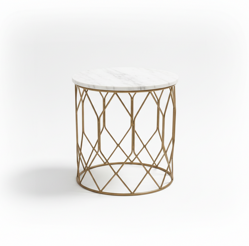 Suryavanshi Gold and White Marble Side Table