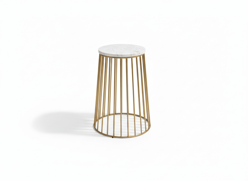 Suryavanshi Gold and White Marble Small Side Table