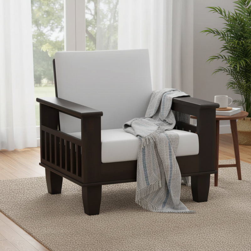 Suryavanshi Sheesham Wood Cushioned Upholstery - 1 Seater Sofa