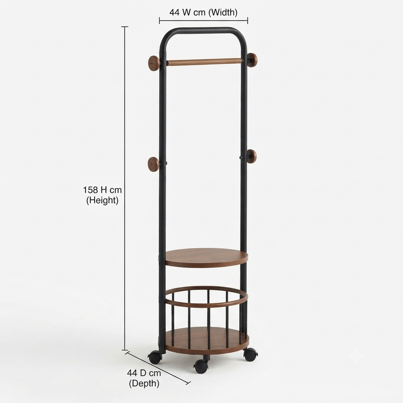 Hampton - Freestanding Garment Rolling Rack with Wooden Shelves, Storage & Rolling Wheels