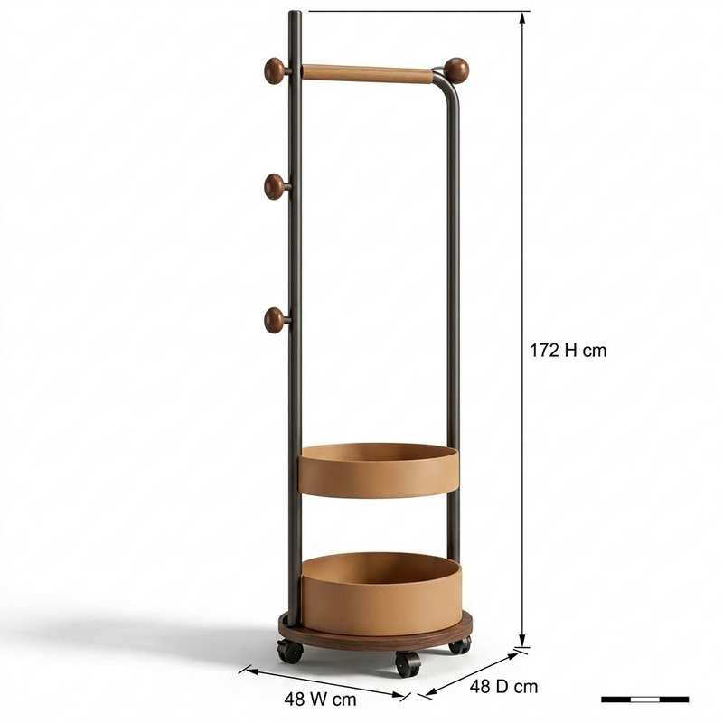 Vertex - Modern Rolling Garment Rack with Wooden Hanging Rod & Round Storage Baskets – Clothes & Accessories Organizer