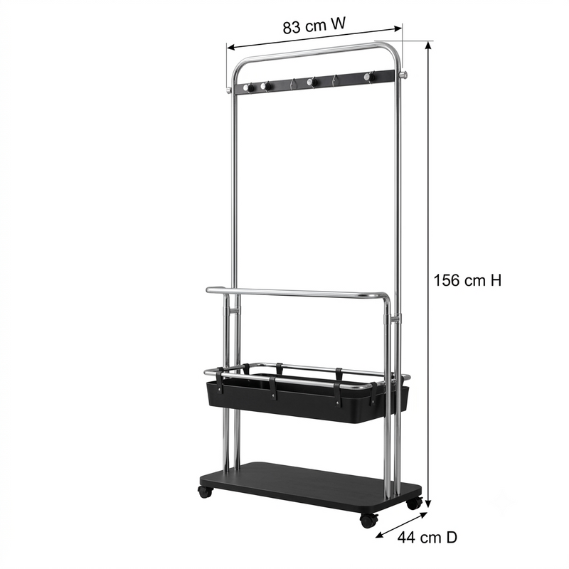 Avalon - Freestanding Metal Rolling Garment Rack with Storage Shelves & Wheels