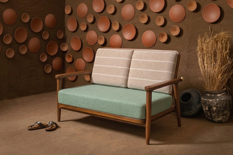 Beso Retro Modern Solid Sheesham Wood Frame Arm Sofa