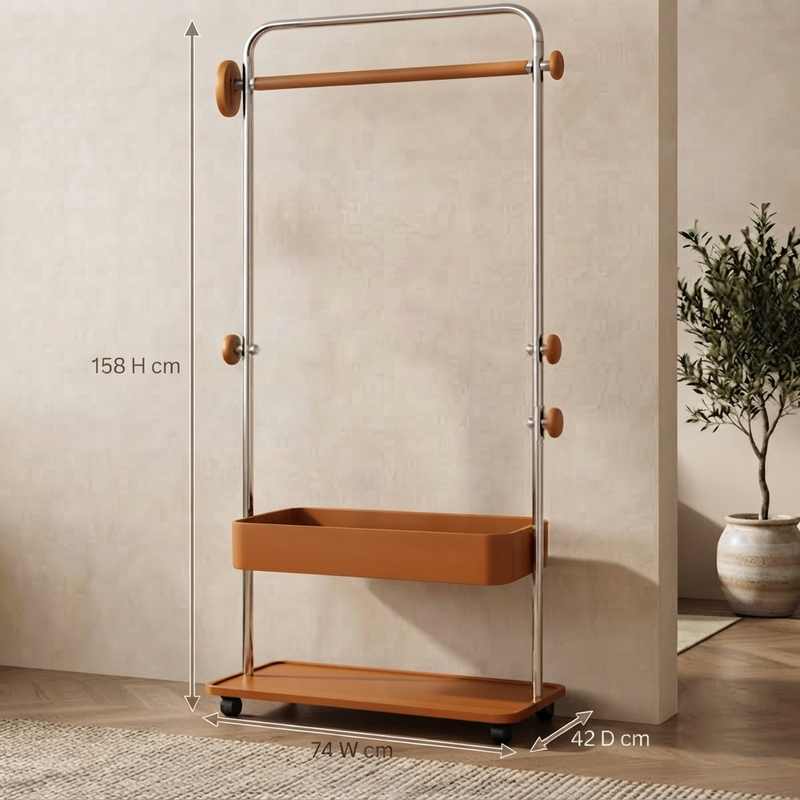 Windsor - Wooden & Metal Garment Rolling Rack with Pu Leather Storage Shelf