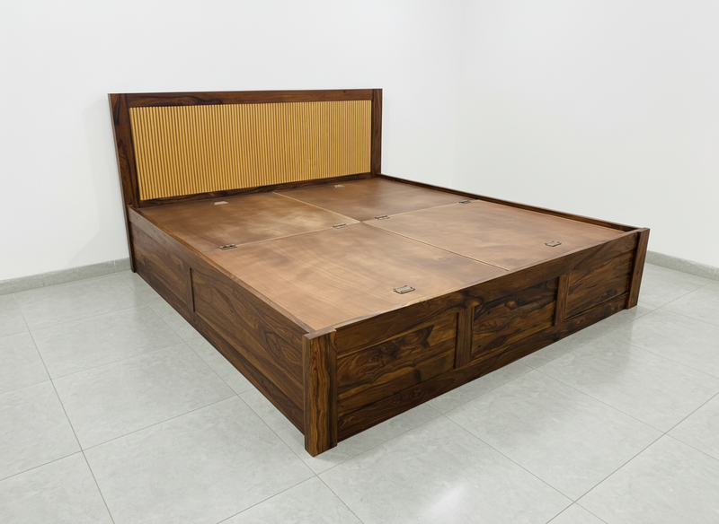 Suryavanshi Sheesham Wood King Size Bed with Headboard & Full Storage – Honey Finish