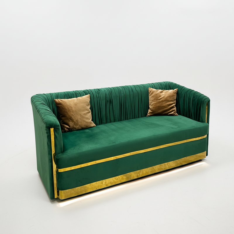 Modern Minimalistic 3-Seater Sofa with Solid Wood Inner Structure Green Velvet with Golden Strips