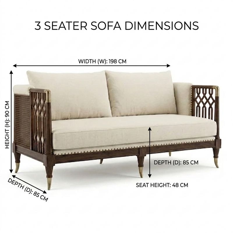 Aurelia Luxury Solid Wood Sofa Set with Premium Upholstery & Brass Work