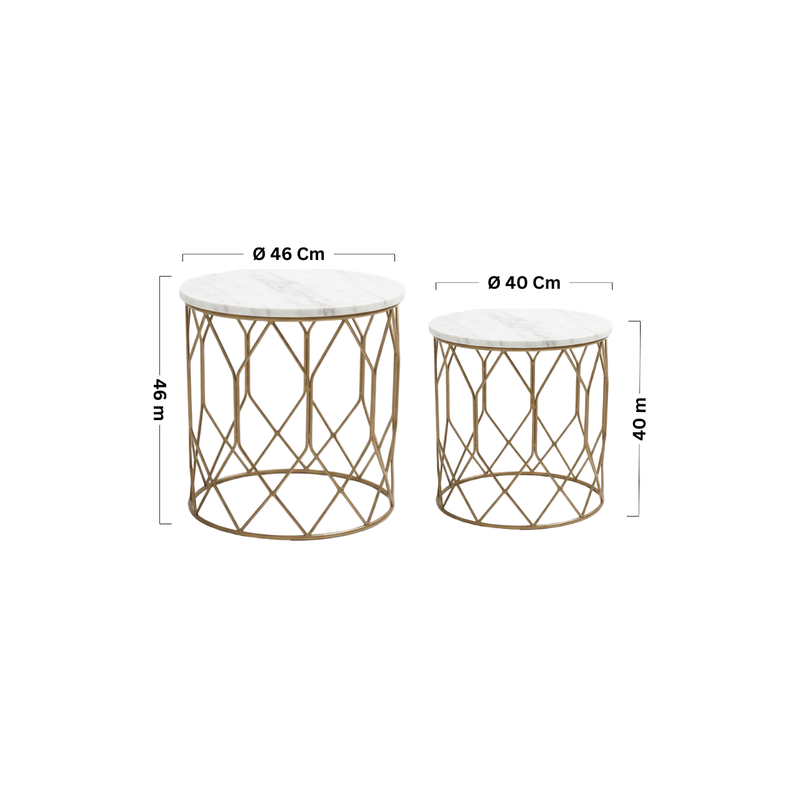 "Modern Nesting Coffee Table Set of 2 with White Marble Top & Gold Metal Base – Living Room Accent Tables"