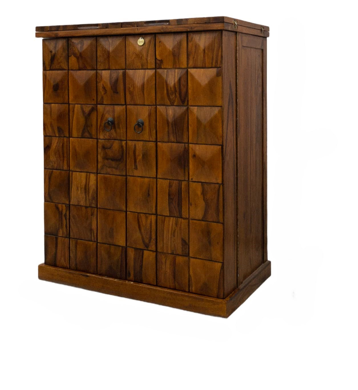 Sophisticated Suryavanshi Sheesham Wood Bar Cabinet with Diamond Pattern Doors
