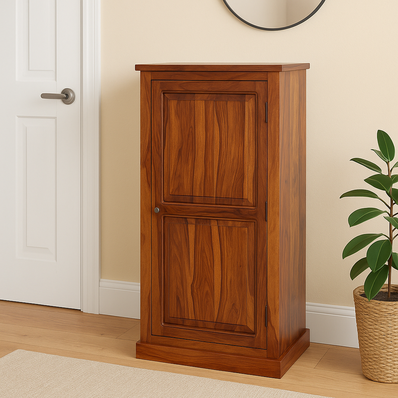 Sheesham Wood 1-Door Shoe Rack with 6 Shelves