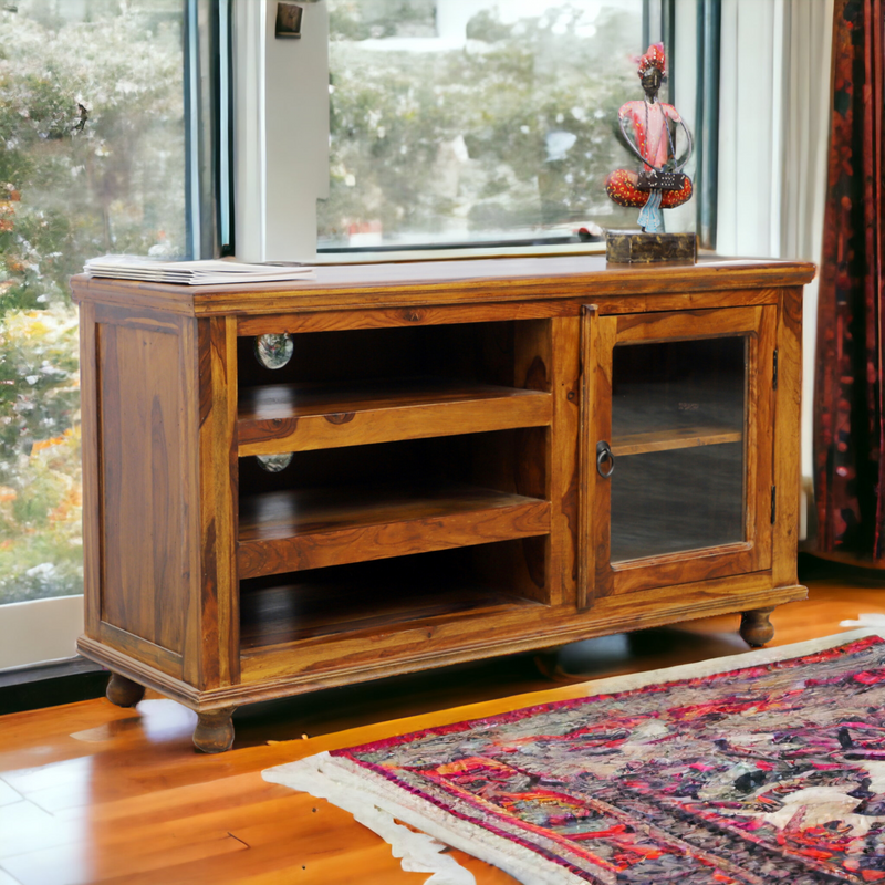 Suryavanshi Sheesham Wood TV Cabinet Unit with 1 Door & 5 Shelve for Home, TV Entertainment Unit