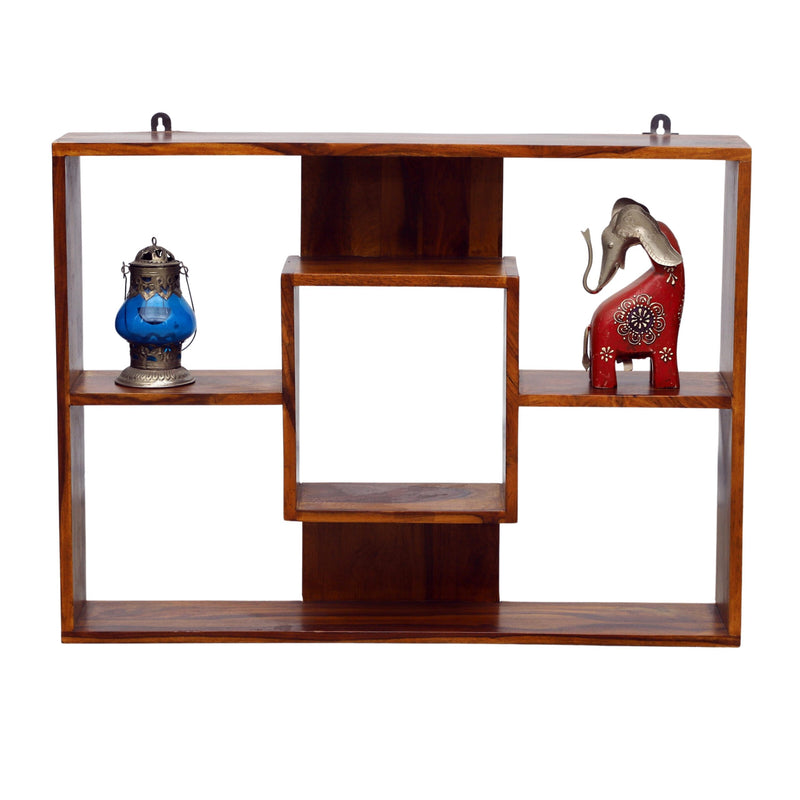 Suryavanshi Sheesham Wood Square Block Shape Wall Display Unit (W76 x D15 x H56 cm)