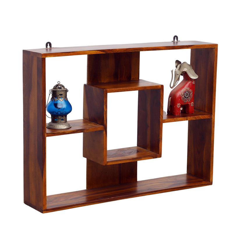 Suryavanshi Sheesham Wood Square Block Shape Wall Display Unit (W76 x D15 x H56 cm)
