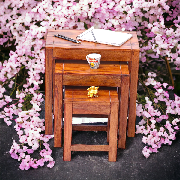 Suryavanshi Sheesham Wood Nest of 3 Tables – Space-Saving Elegance (W45 x D30 x H45 cm)