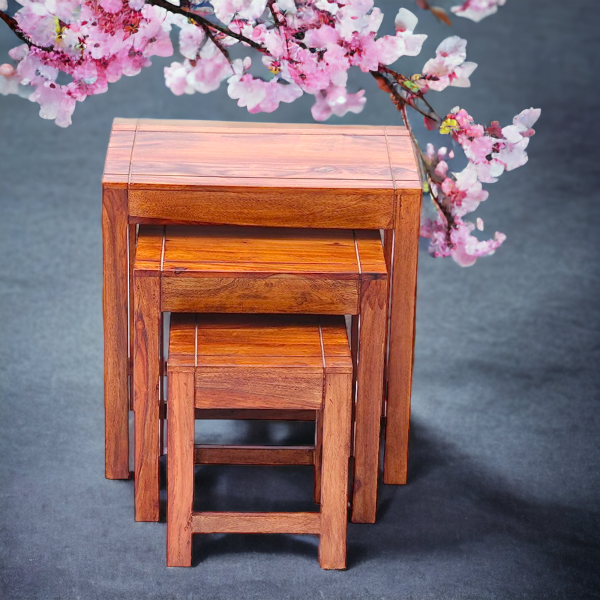 Suryavanshi Sheesham Wood Nest of 3 Tables – Space-Saving Elegance (W45 x D30 x H45 cm)