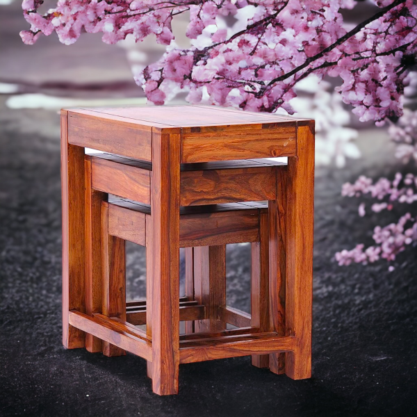 Suryavanshi Sheesham Wood Nest of 3 Tables – Space-Saving Elegance (W45 x D30 x H45 cm)
