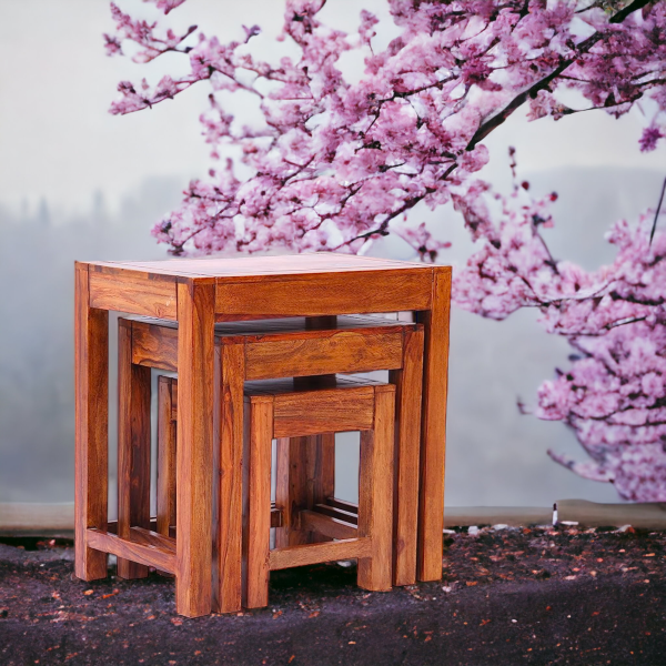 Suryavanshi Sheesham Wood Nest of 3 Tables – Space-Saving Elegance (W45 x D30 x H45 cm)