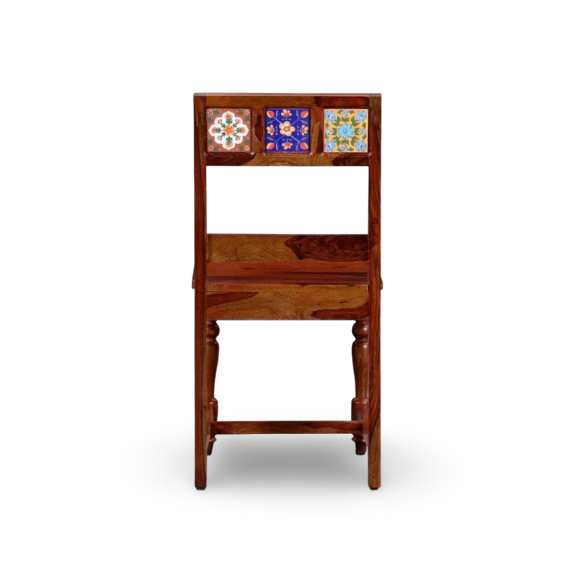 Suryavanshi Furniture Solid Sheesham Wood Dining Chair with Artistic Tile Work | Handcrafted Wooden Chair for Dining Room & Home | Natural Finish