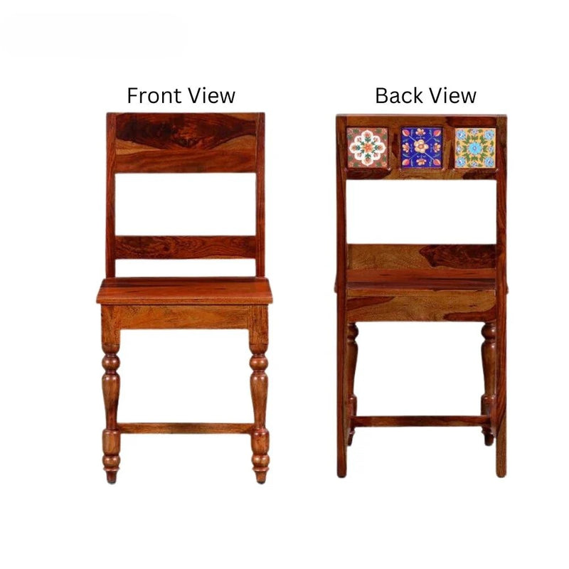 Suryavanshi Furniture Solid Sheesham Wood Dining Chair with Artistic Tile Work | Handcrafted Wooden Chair for Dining Room & Home | Natural Finish
