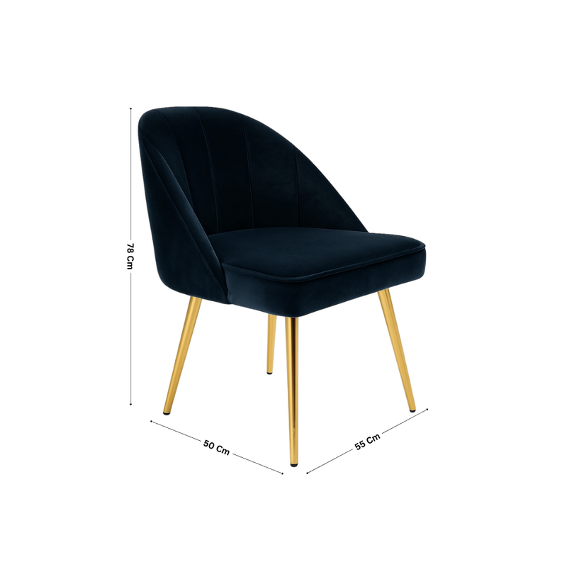 Suryavanshi Plush Dining Chair | Accent Chair for Living Room Bedroom Study Cafe Restaurant | Wooden Frame with Velvet Fabric & Cushion Seat with Metal Legs, (Navy Blue)