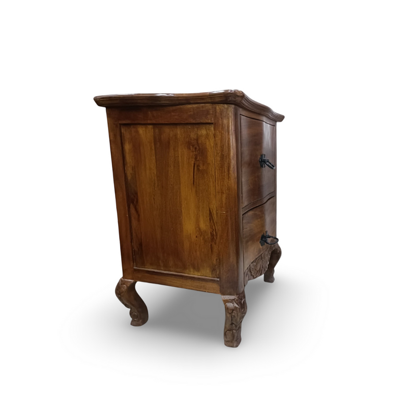 Suryavanshi Solid Sheesham Wood Bedside Table with 2 Drawers | Handcrafted Nightstand with Antique Handles (Natural Finish)