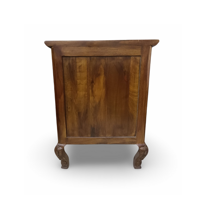 Suryavanshi Solid Sheesham Wood Bedside Table with 2 Drawers | Handcrafted Nightstand with Antique Handles (Natural Finish)