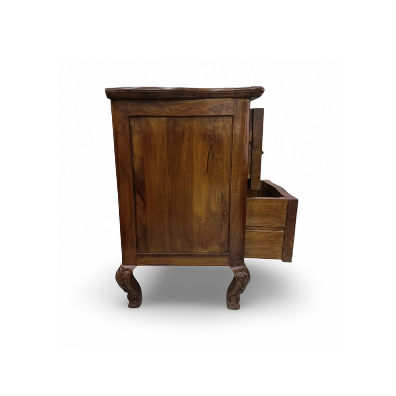 Suryavanshi Solid Sheesham Wood Bedside Table with 2 Drawers | Handcrafted Nightstand with Antique Handles (Natural Finish)