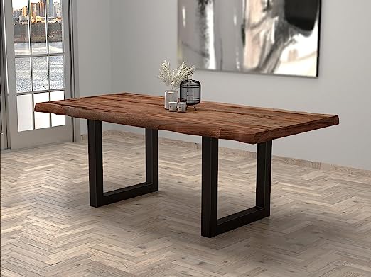 Suryavanshi sheesham wood dining table 6 seater | Powder Coated Metal Finish Legs, Length 80, Thikness 2.5 Inch & Approx Weight 65 Kg, Sheesham Wood, Brown