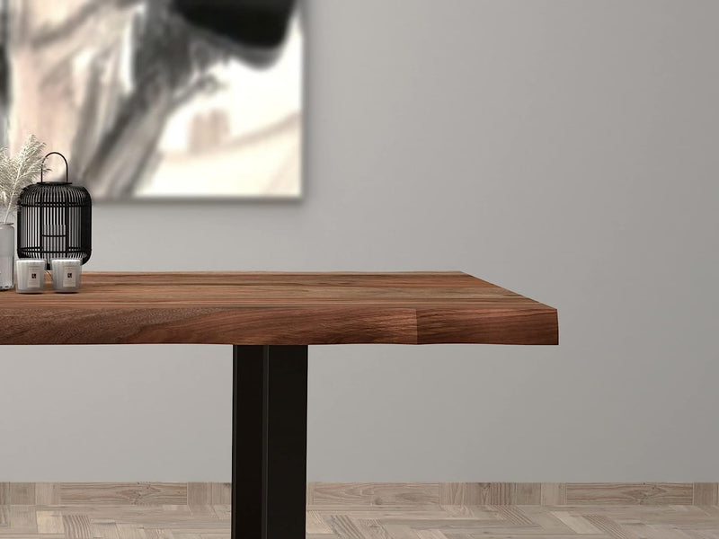 Suryavanshi sheesham wood dining table 6 seater | Powder Coated Metal Finish Legs, Length 80, Thikness 2.5 Inch & Approx Weight 65 Kg, Sheesham Wood, Brown
