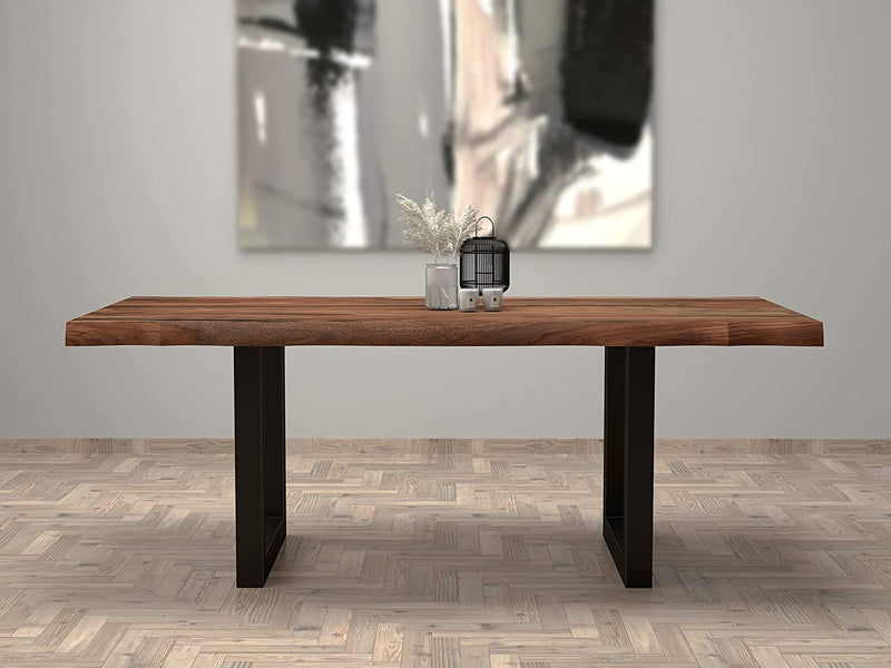 Suryavanshi sheesham wood dining table 6 seater | Powder Coated Metal Finish Legs, Length 80, Thikness 2.5 Inch & Approx Weight 65 Kg, Sheesham Wood, Brown