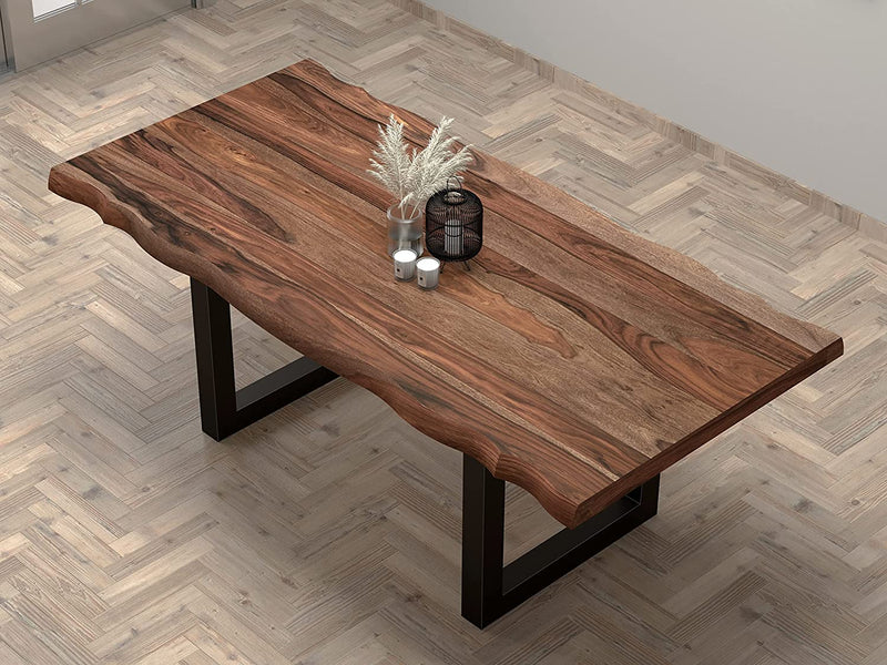 Suryavanshi sheesham wood dining table 6 seater | Powder Coated Metal Finish Legs, Length 80, Thikness 2.5 Inch & Approx Weight 65 Kg, Sheesham Wood, Brown