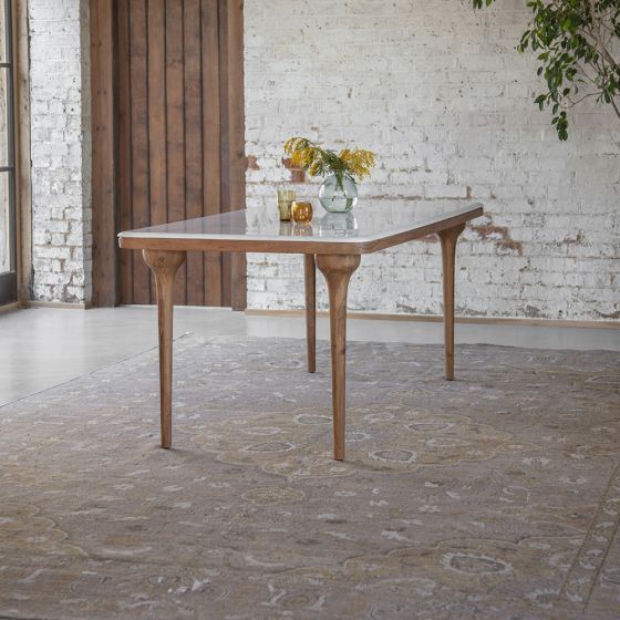 Suryavanshi Acacia Wood Dining Table with White Marble Top – Natural Finish