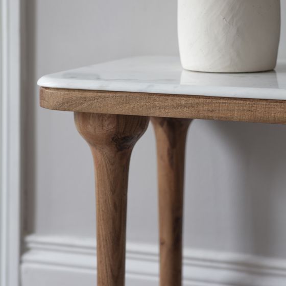Suryavanshi Acacia Wood Cone Console Table - Timeless Elegance, Cool White Marble, and Versatile Functionality