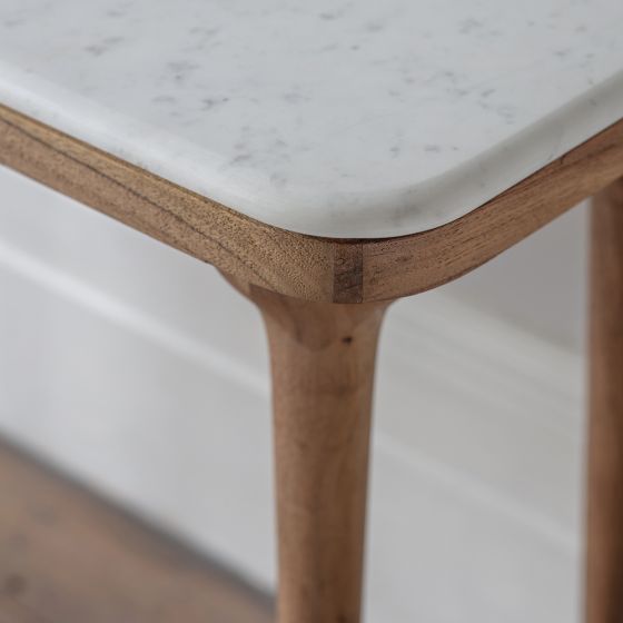 Suryavanshi Acacia Wood Cone Console Table - Timeless Elegance, Cool White Marble, and Versatile Functionality