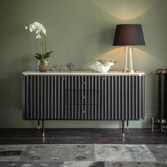 Suryavanshi Acacia Wood Flute Design Sideboard – A Symphony of Elegance and Storage (45D x 147W x 76H CM)