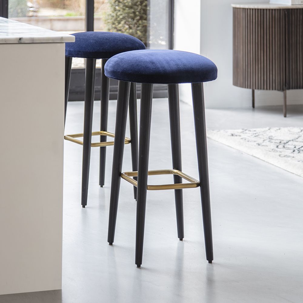 Suryavanshi Velvet Upholstery Bar Stool with Gold Powder-Coated