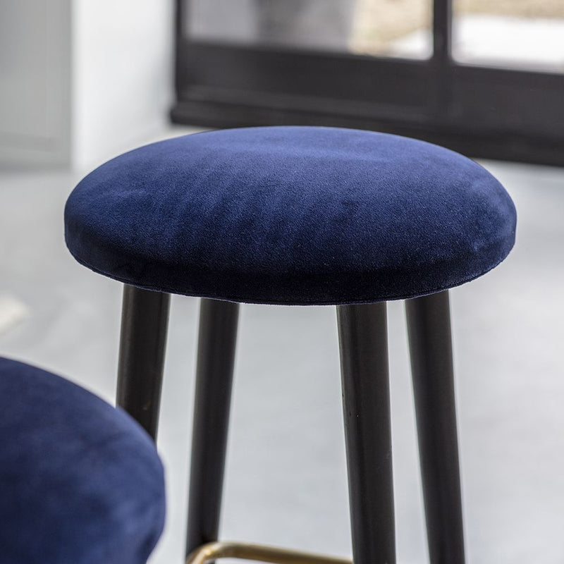 Suryavanshi Velvet Upholstery Bar Stool with Gold Powder-Coated Iron Detailing – Elegant Seating in Two Velvet Colors