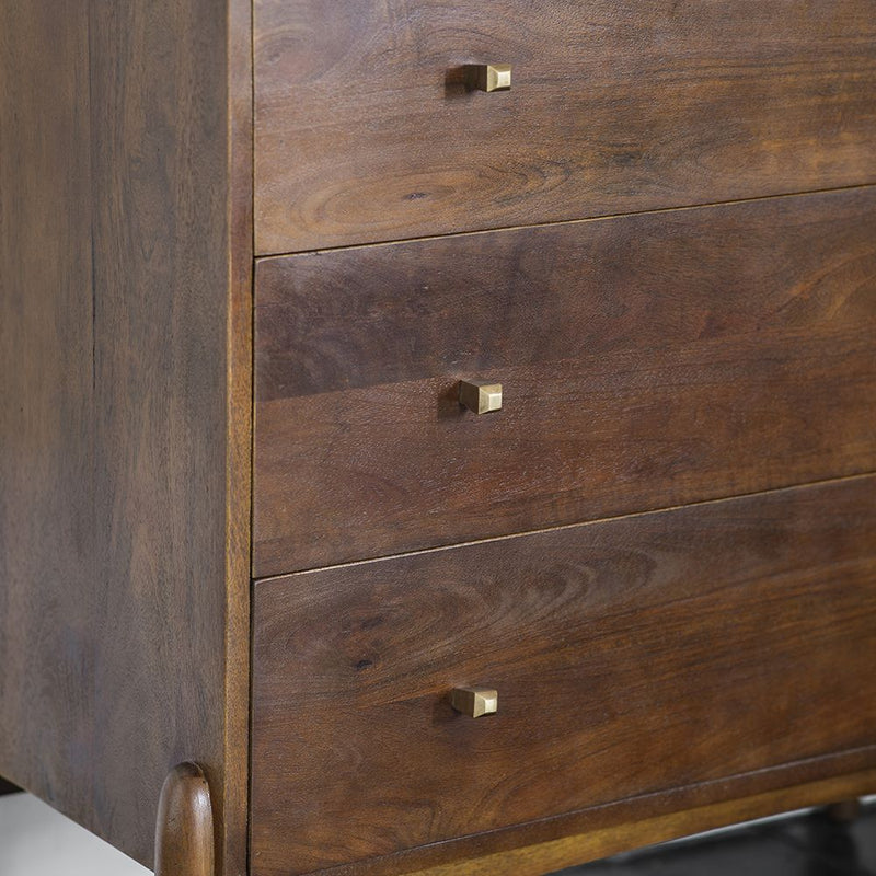 Suryavanshi Furniture Quinn Chest of 3 Drawers - Mango Wood and Brass Handles (Walnut Finish)