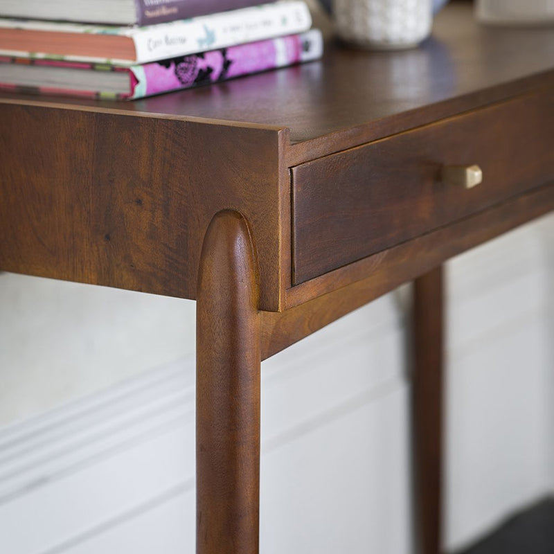 Suryavanshi Mango Wood Quinn Console Table - with Walnut Finish, Brass Handle, 2 Drawers