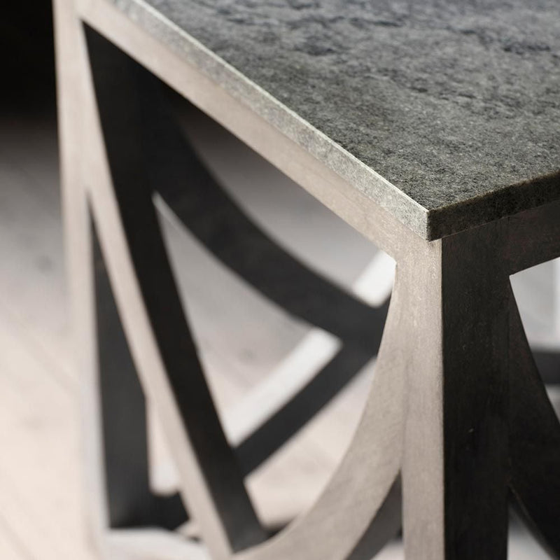 Suryavanshi Mango Wood Side Table with Grey Marble Top – A Touch of Elegance for Your Living Space