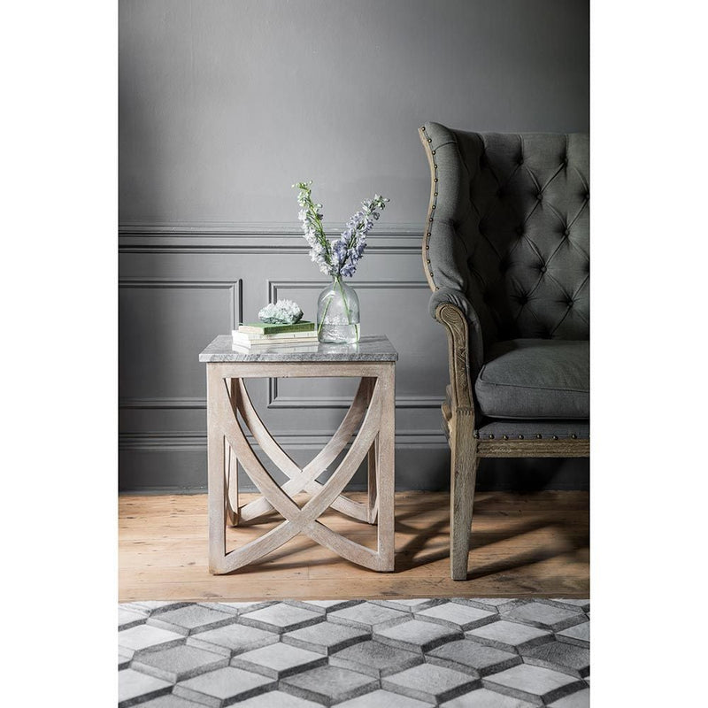 Suryavanshi Mango Wood Side Table with Grey Marble Top – A Touch of Elegance for Your Living Space